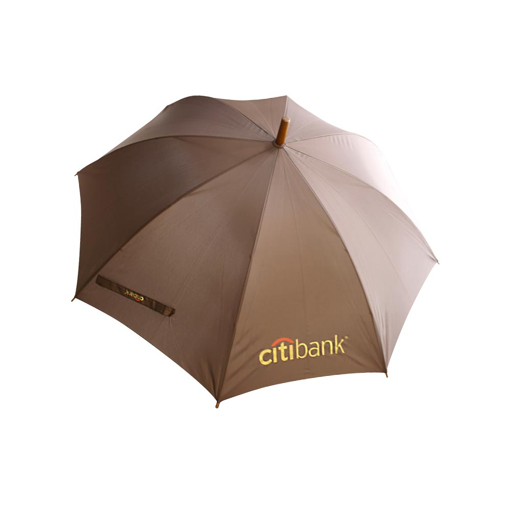 Citibank Navy Blue Straight Umbrella with Wood Handle | Premium Corporate Branding Asset